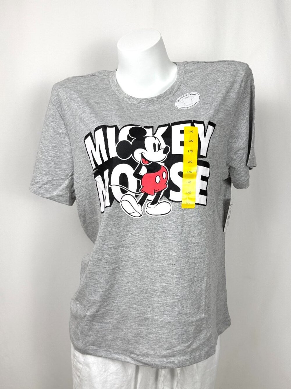 Disney Mickey Mouse Graphic Tee Shirt Girlfriend Fit Heather Grey Cotton L XL